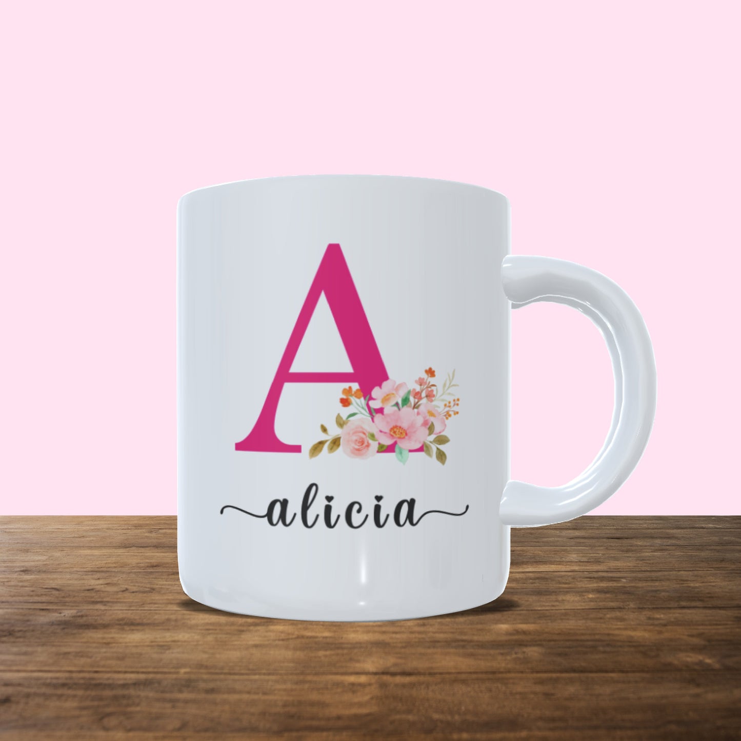 Taza inicial flores con nombre