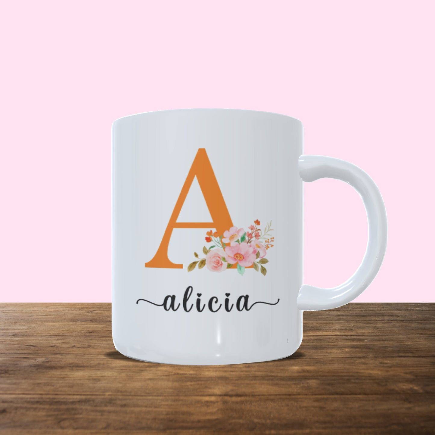 Taza inicial flores con nombre