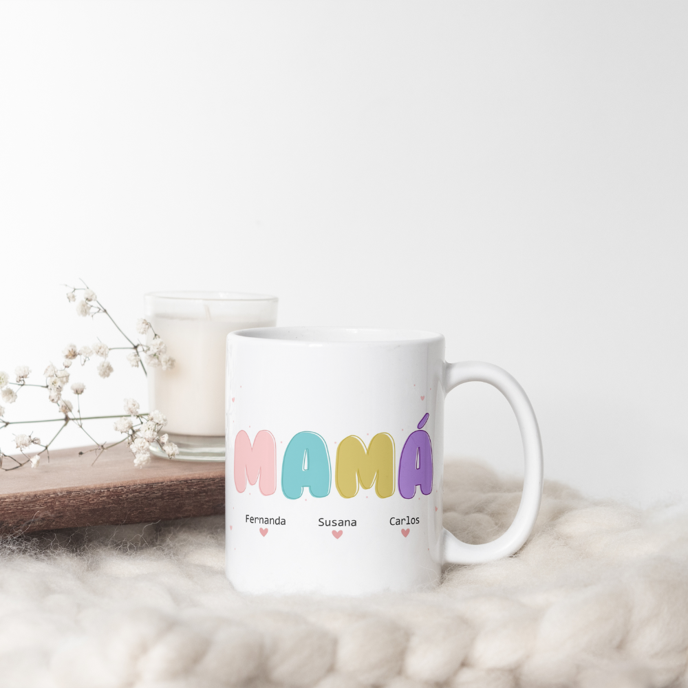 Taza mamá con nombre de hijos